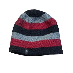 SmartWool Merino Wool Striped Beanie Hat Black Red Grey Winter Warm Gorp cozy